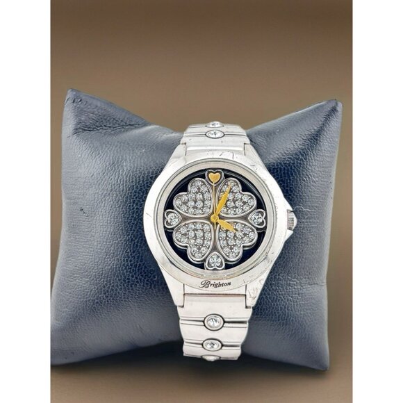 Brighton Bloomington Hearts Crystal Silver Tone Watch New Battery - Picture 5 of 8